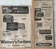 2 1948 newspaper ads for Crosley Table Radios - 1949 models, Ultra Modern
