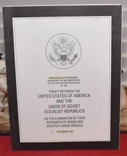 1989 MOA US & USSR Elimination of Intermediate and Short Range Missiles RARE