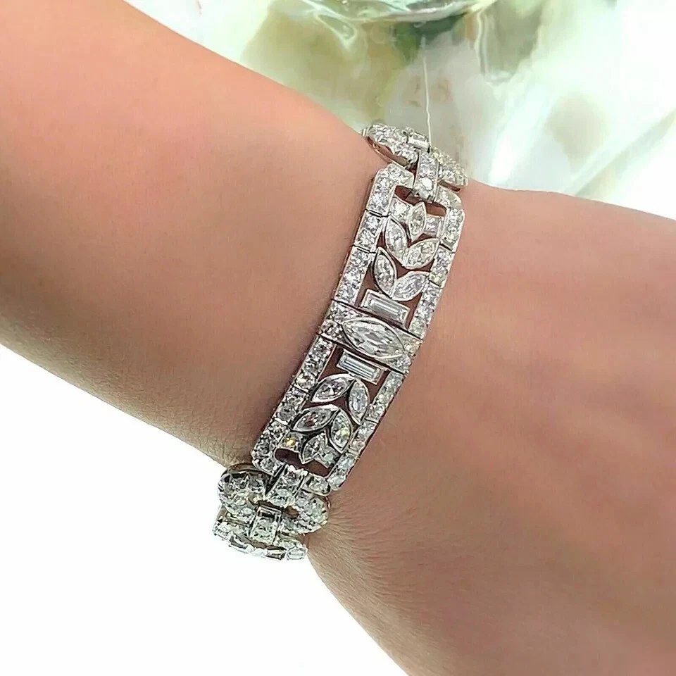 Art Deco 12Ct Marquise Cut Lab-Created Diamond Bracelet 14k White Gold Plated - Image 4 of 4