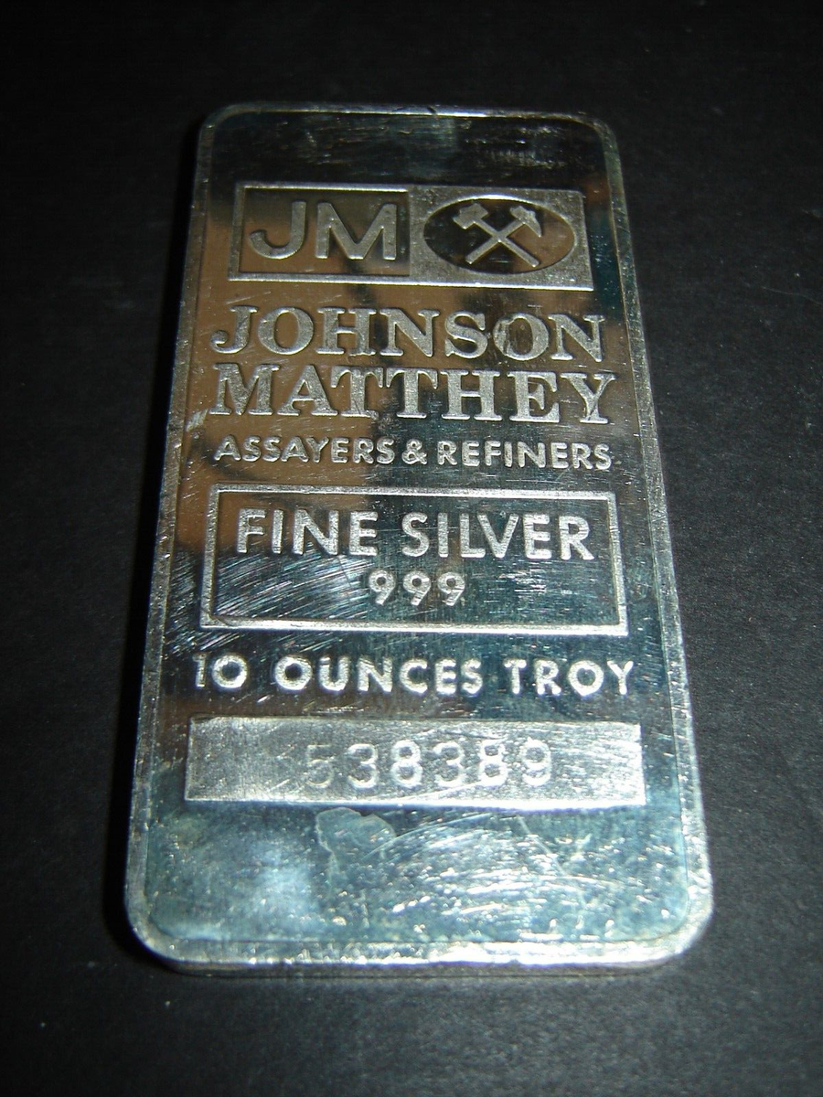 JOHNSON MATTHEY 10 troy oz 999 Pure Silver Bar Bullion No