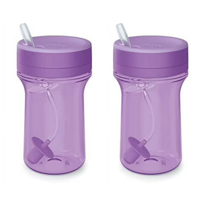 NUK Everlast Weighted Straw Cup, Toddler Sippy Cup, Purple pack - Main Image