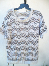 VTG ACROSS AMERICA COTTON BLN 2X X PLUS BROWN ZIG ZAG OPEN KNIT SS SWEATER WOMEN