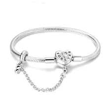 MULA Forever Heart Safety Chain Clasp Bracelet CZ Fit Charms For Women Jewelry