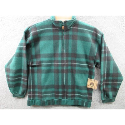NWT Vintage 90s Bugle Boy Fleece 1/4 Zip Pullover Green Black Plaid Sz Large