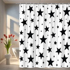 Stylish Black and White Star Shower Curtain for Modern Bathrooms