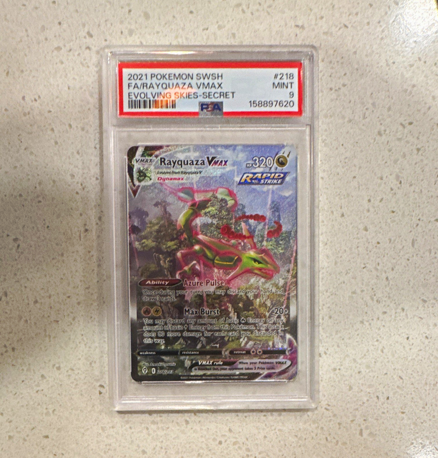 Pokemon Rayquaza VMAX (Alt Art Secret Rare) 218/203 Evolving Skies PSA 9