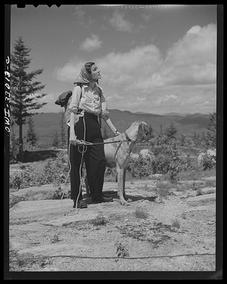 Photo:Gorham NH Barbara Mortensen Pine Mountain Lookout 1943 Woman Dog