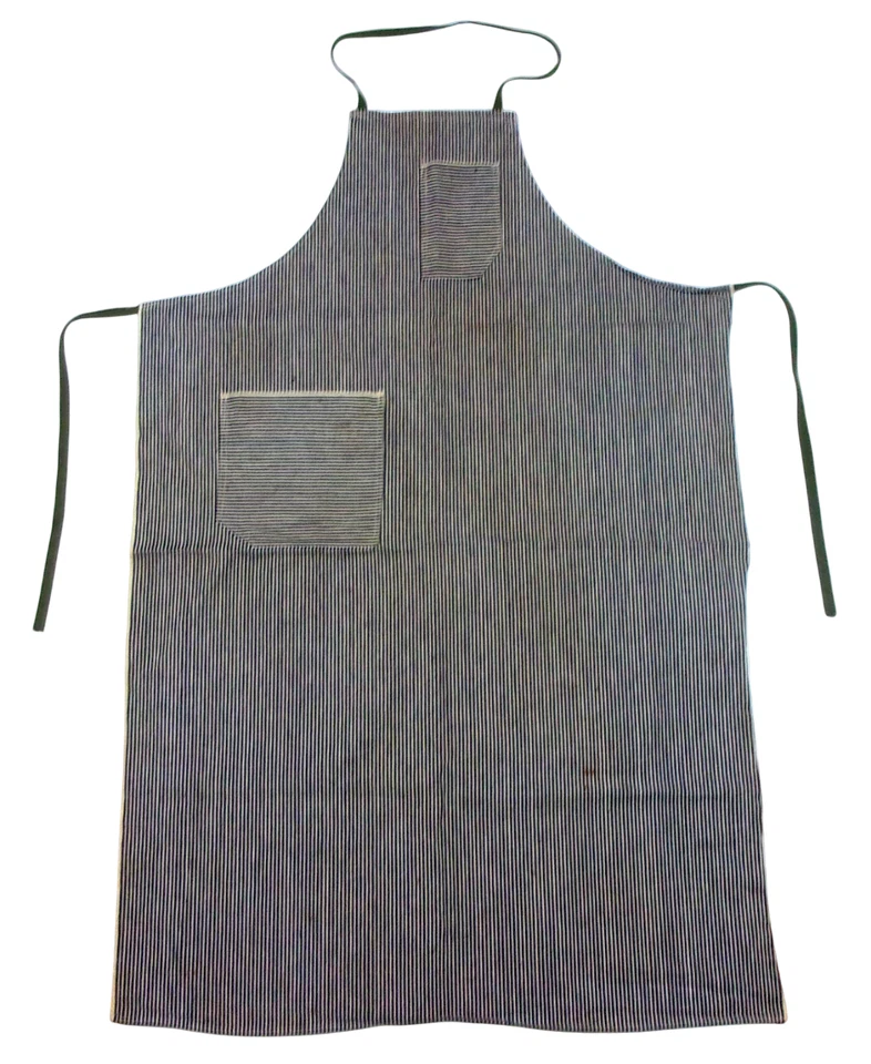 Vintage Denim Hickory Stripe Indigo Blue Work Apron Industrial, Railroad Butcher - Image 2 of 4