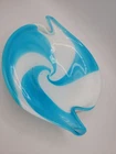 Vintage Murano Blown Art Glass Bowl Blue And White Ribbon Swirl Circus Tent