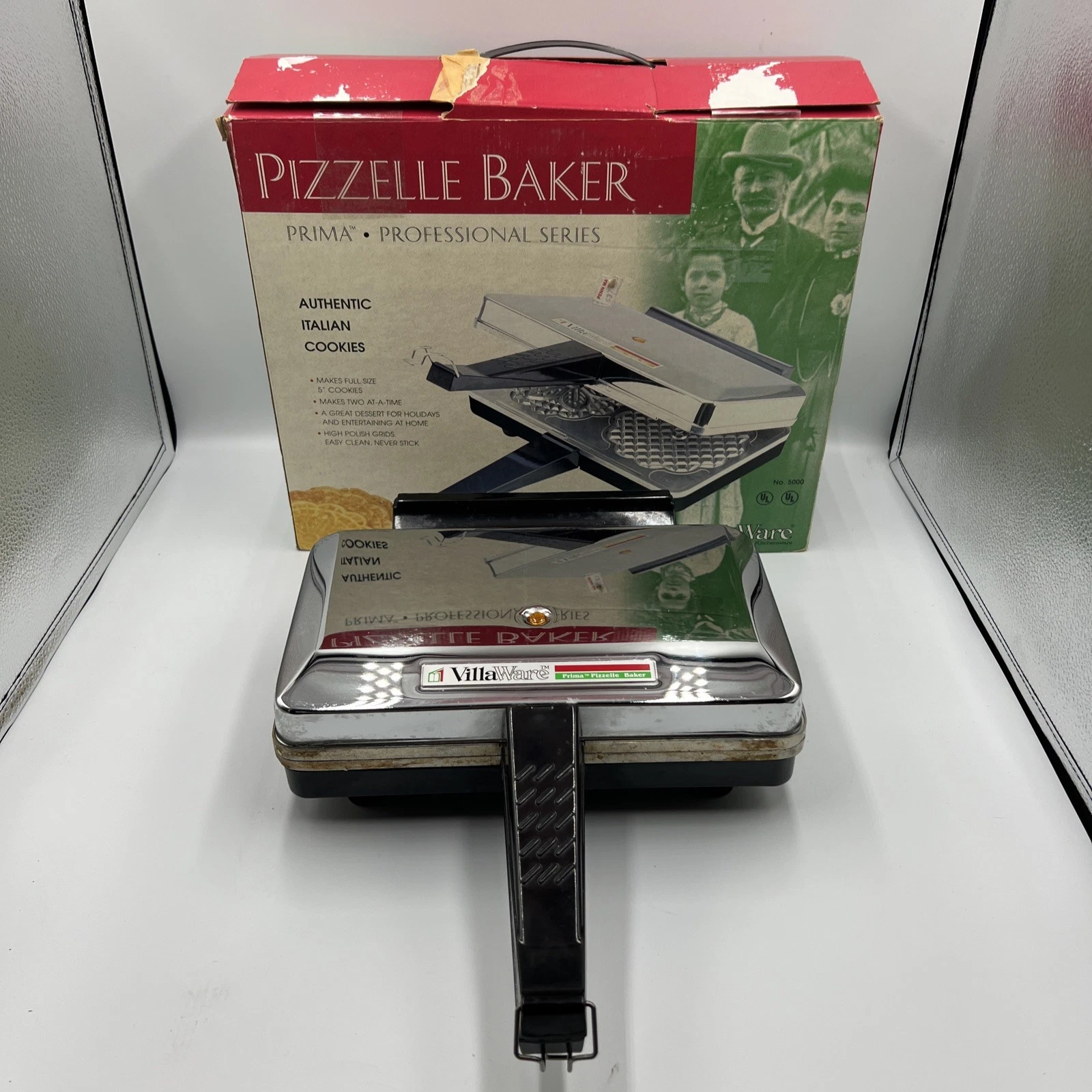 VillaWare Prima Pizzelle Baker Professional 5000 w/ Box Manual Italian Cookies