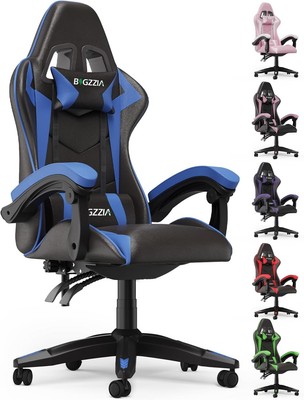 Bigzzia Ergonomic Gaming Chair with Lumbar Pillow and Headrest, Black/White