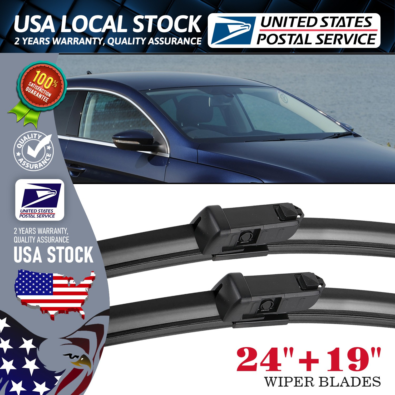 Pair Pinch Tab Windshield Wiper Blades 24