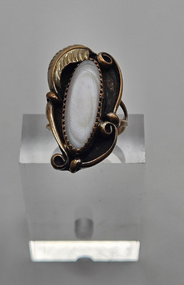Sterling silver & 12k gf Native Squash Blossom mother of pearl ring 