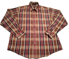 Vtg Strawbridge & Clothier Men's Button Down Plaid Shirt XL Single Needle Tailor