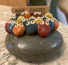 Vintage Retro 70’s  Pet Rock "ROCK CONCERT" Paperweight MCM Hand Painted