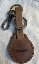 Leather Air Tag Keychain Tan Key Ring for Apple AirTag