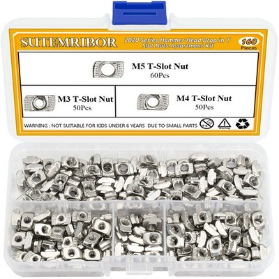 160 Pieces 2020 Series T Nuts, M3 M4 M5 T T Nuts(160 Pieces), Silver 