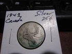 Canada 1942 - 25 Cent Quarter Canadian Coin - 80% Silver