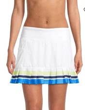 Addison Bay NWT Court Skort White with Blue Yellow Stripes Pleat Pockets Small S