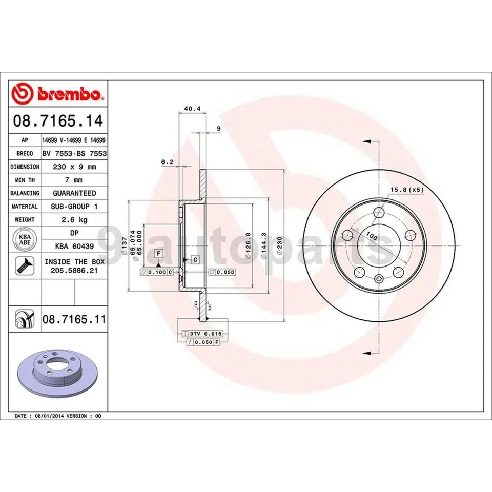 Rotores de freno de disco delanteros traseros Brembo OE para Volkswagen Golf 1999-2006 Foto 2 de 4