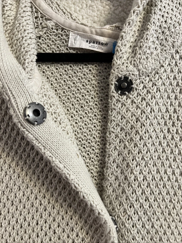 Cárdigan Anthropologie Sparrow Largo Tostado Con Capucha Tejido Crochet Botones a Presión Talla XL Foto 3 de 4