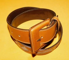 WOMEN'S HOLT RENFREW BROWN/LIGHT BROWN LEATHER INLAY BELT SIZE M - 28/70cm..