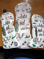 Golf  Head Covers Set White Faux Leather 3pc ...