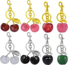 Cherry Gold Silver Tone Bag Charm Keychain for Purse Handbag Women Gift