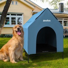 Zooba 48in XL Dog House Outdoor, Elevated Dog Bed with Canopy, Blue