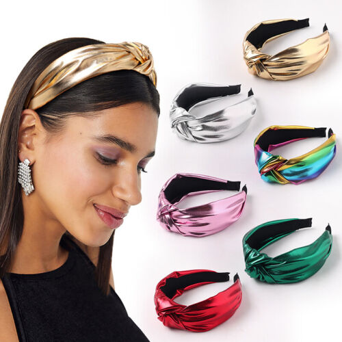 Women PU Leather Wide Headband Hairband Girls Hair Hoop Solid Headwrap Fashion - Afbeelding 1 van 34