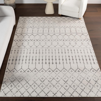 8X10 Moroccan Blythe Area Rug, Grey, Faded Bohemian Design, Stain Resistant, for