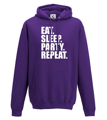Eat Sleep Party Wiederholung Raver Trinker Geschenk Kapuzenpullover Erwachsene Kinder Größen 