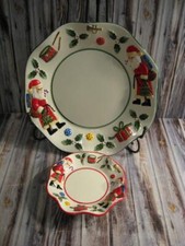 CHRISTMAS THEMED EMBOSSED PLATES / BOWLS - 2 w/BALL FEET