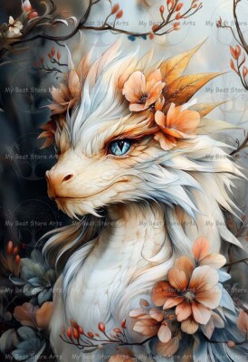 MYSTICAL DRAGON ART PRINT, Flower Home Wall Decor, Painting Gothic