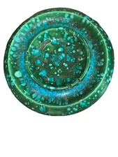 vintage ceramic green with colored specks ashtray It Is 11” X 2”T