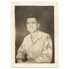 Vintage Portrait US Air Force Soldier Uniform Photo Smiling Handsome Man 1944