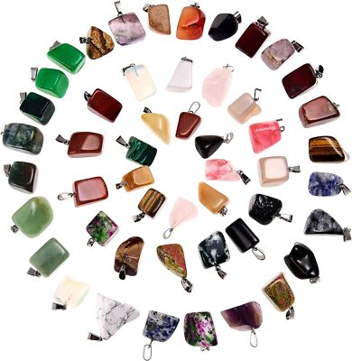 Hicarer 50 Pieces Mixed Stone Beads Crystal Pendants Irregular Style 