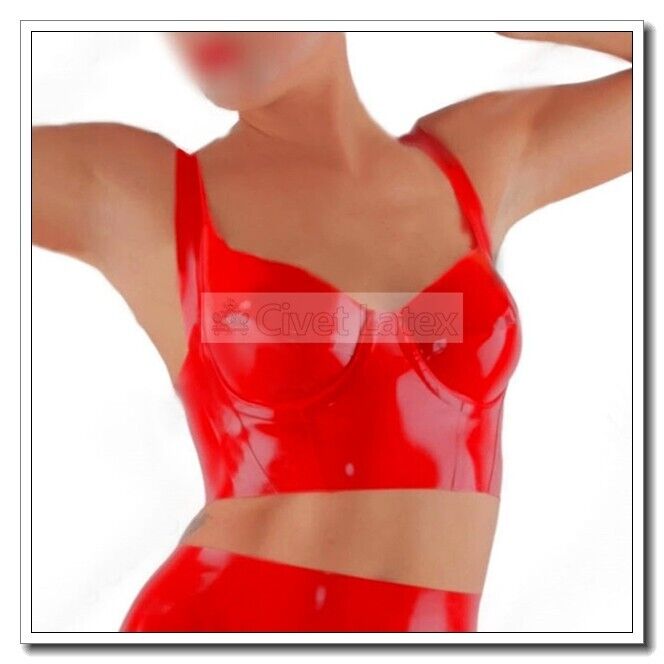 Latex Bar Full Coverage Red Corset Bra Rims Sexy Wide straps Customized  0.4mm C2