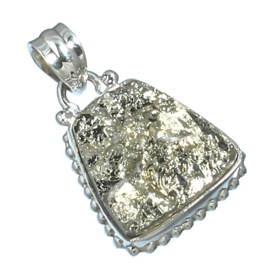 PYRITE DRUZY NATURAL GEMSTONE 925 STERLING SILVER HANDMADE JEWELRY PENDANT 1.2''