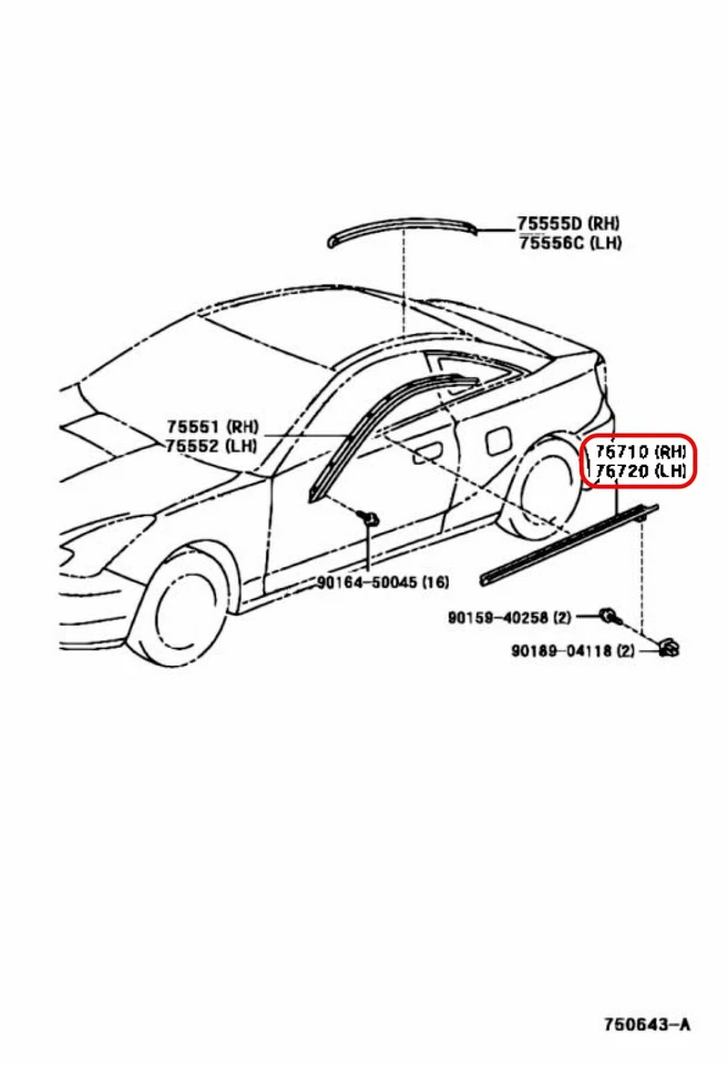Juego de molduras de cinturón de puerta exterior izquierda y derecha genuino Toyota Celica ZZT23# FABRICANTE DE EQUIPOS ORIGINALES Foto 3 de 4