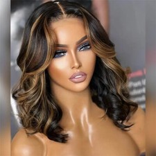Human Hair Lace Front Wigs Black with Blonde Highlights 220 Density