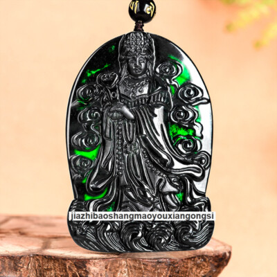 Certified Natural Grade A Jade Black Jade Mazu Jadeite Pendant Jewelry Gift