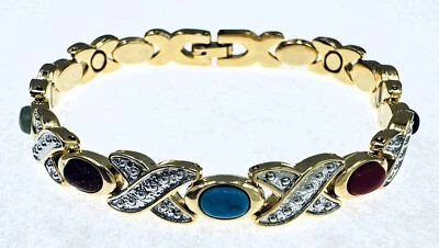 MAGNA POWER Beautiful Two Tone Magnetic Bracelet with Multi coloured semi precious stones