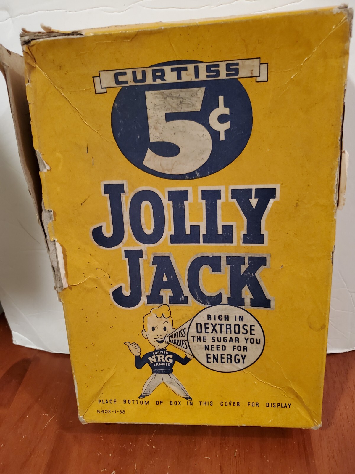 Vintage 1930s Curtiss Jolly Jack Candy Bar Display Box, has some wear
