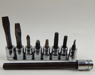 Snap-On Tools 9pc 3/8'' Drive Specialty Sockets Slotted Flat Phillips Torx Hex