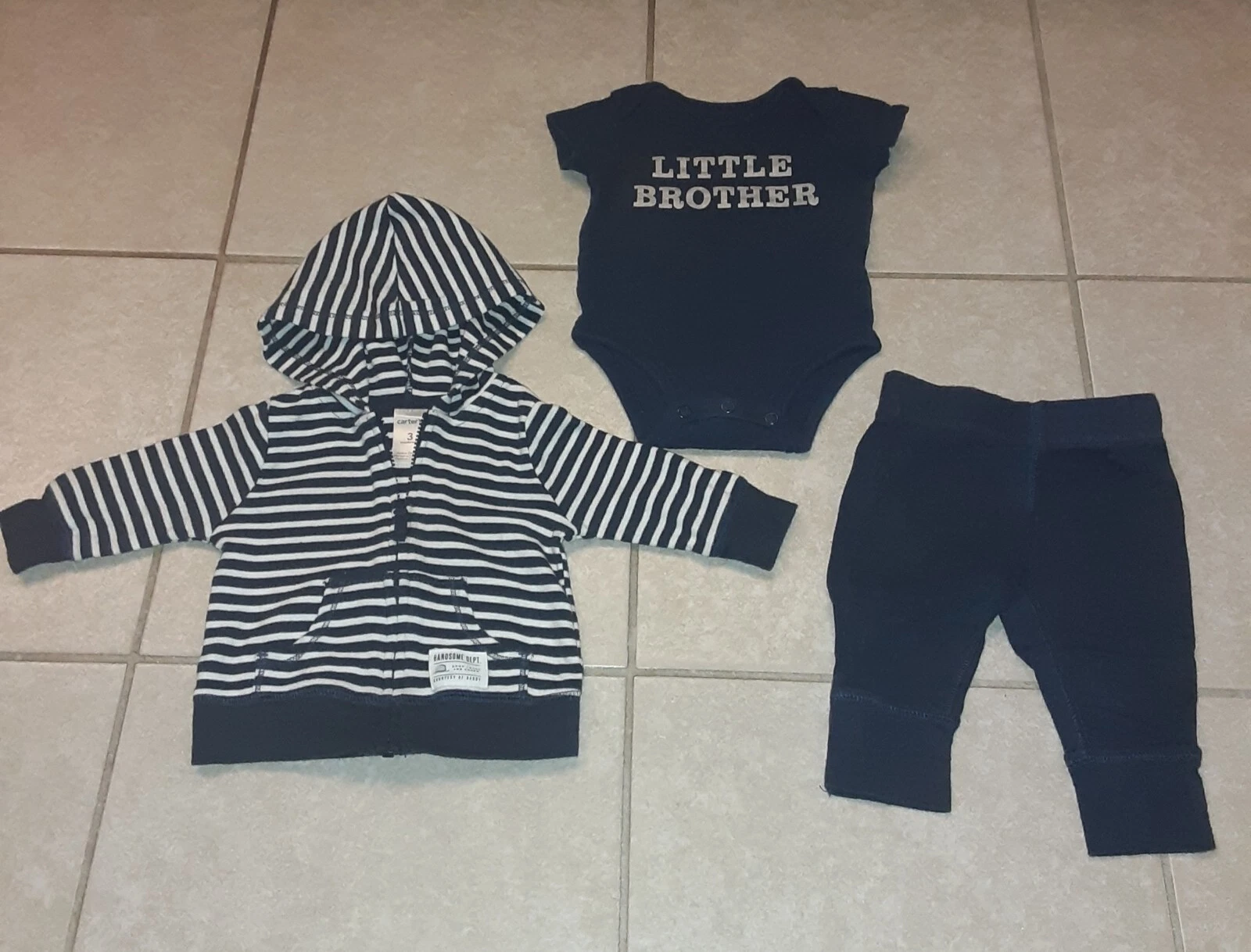 Baby Boy Clothes Carters Little Brother Blue Outfit Set Pant Jacket Size 9 Month