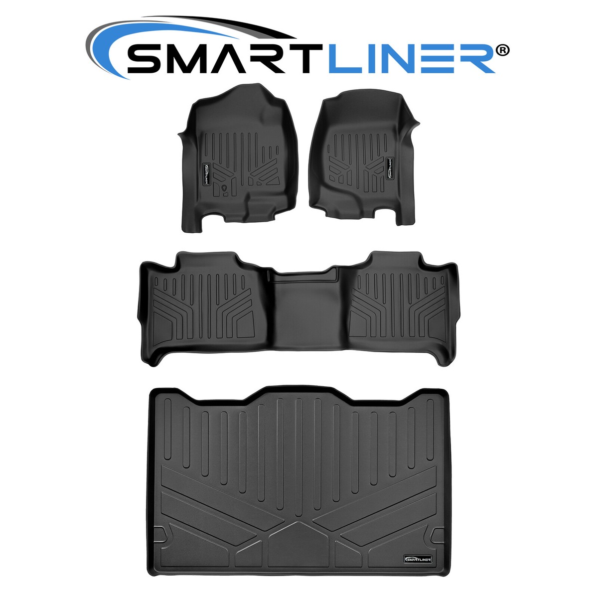SMARTLINER Custom Fit Floor Mats 3 Row Liner Set Black For 2007-2014