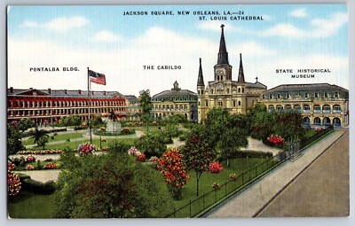 Postcard Jackson Square New Orleans Louisiana Featuring 4 Famous Landmarks  E 14