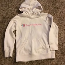 USED Girls CHAMPION sweatshirt white pink stitching sz SMALL
