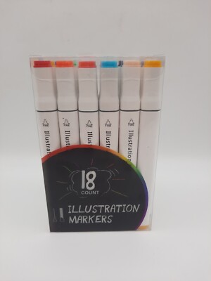 Lot Of 18 Illustration Marker Sketch Drawing Broad & Fine Tips on Each